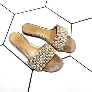 Badgley Mischka Jewel slip on sandal Elegant Pearl Embellished Slide Sandals